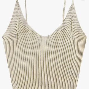 Women's V Neck Crop Cami Top Ribbed Knit Spaghetti Strap Sleeveless Vest